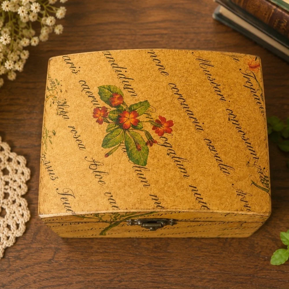 Vintage Floral Botanical Curved Wood Keepsake Box Decoupage Trinket Jewelry